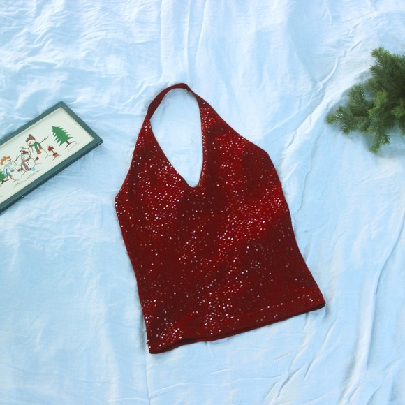 red sequin halter top